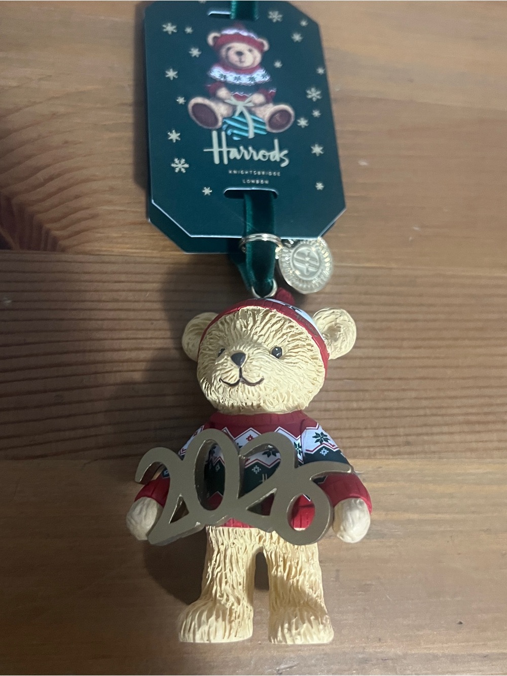Harrods 2026 Christmas Bear Decoration in Red, Green & Gold Holiday Charm - Picture 2 of 6